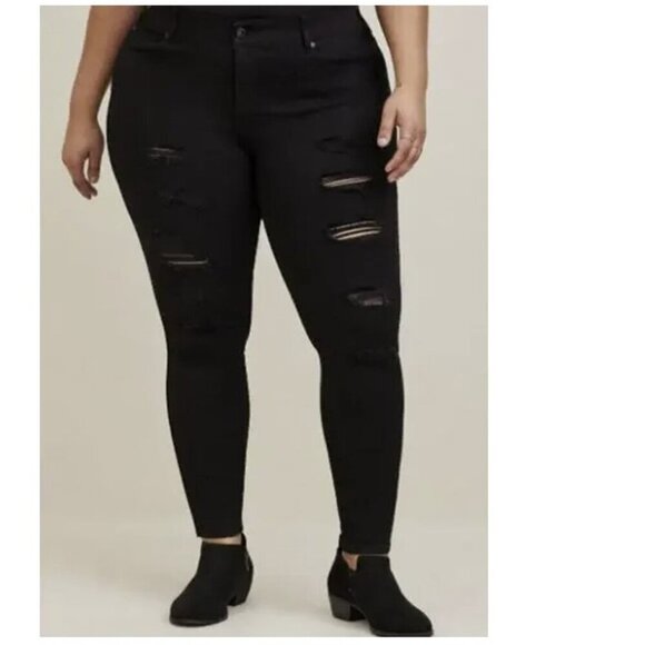 Torrid Premium Bombshell Denim Distressed High Waist Black Skinny Jeans - Picture 1 of 8